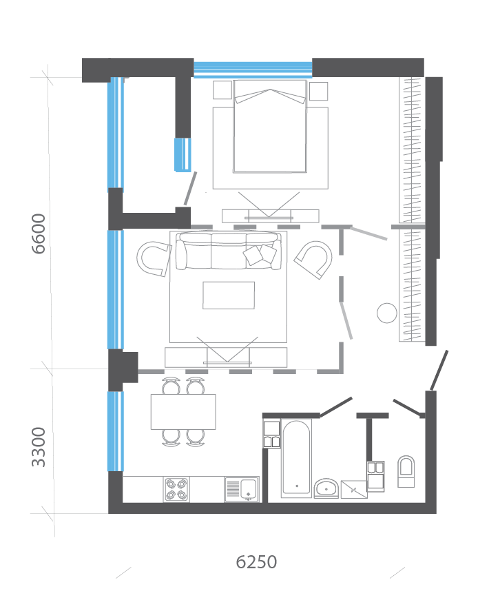 двухкомнатная квартира 62 м планировка Mod house